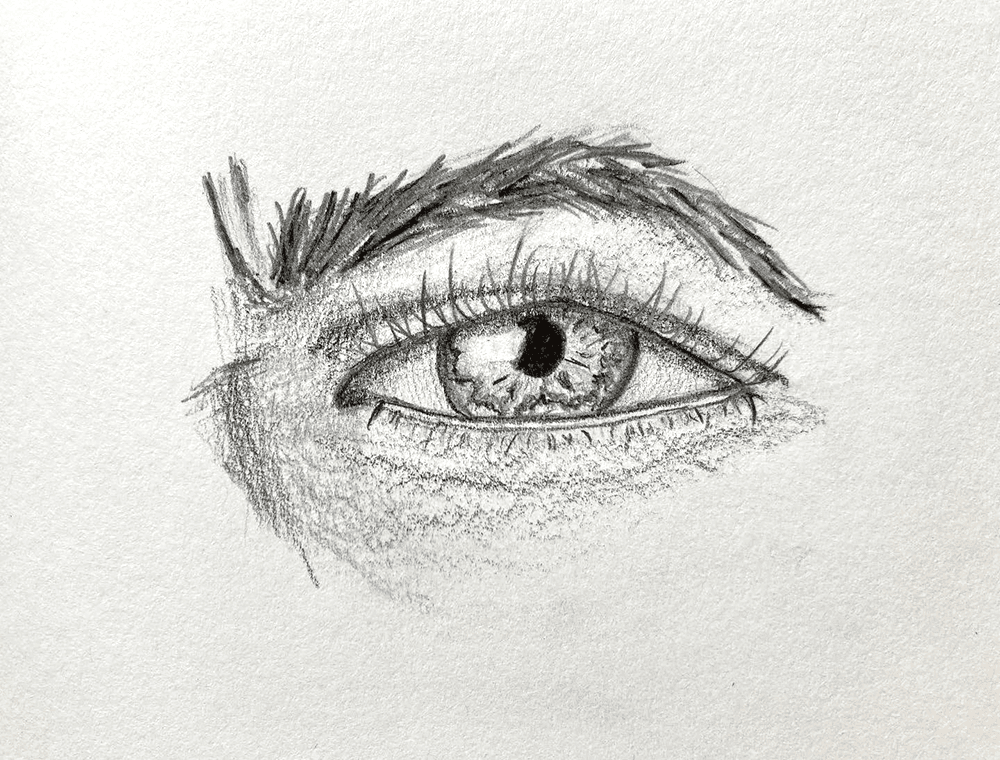 Bleistiftzeichnung eines Auges frontal