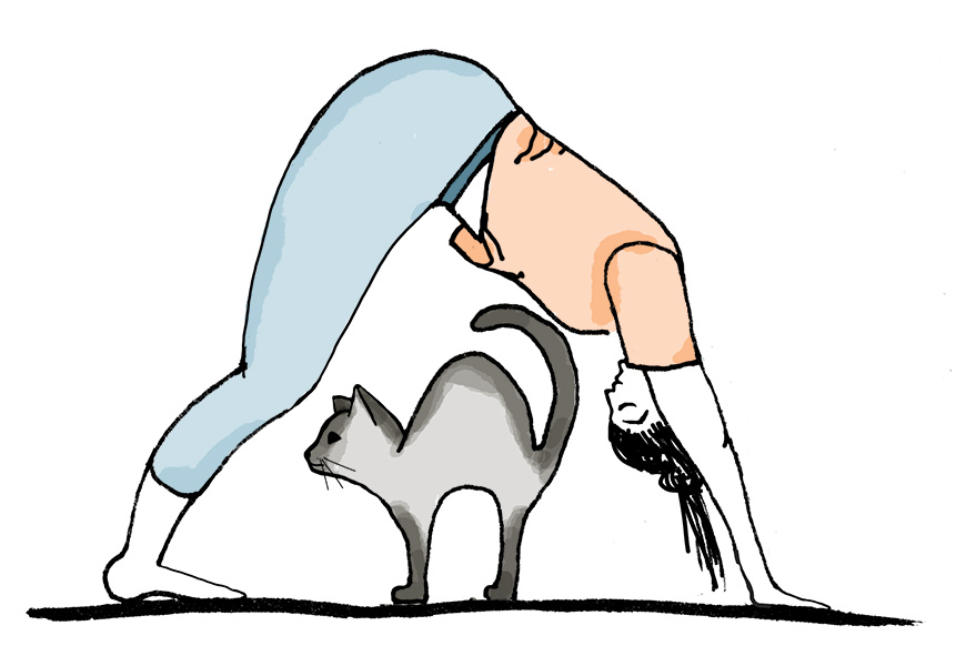 Illustration Yoga Übung Down Dog mit Katze
