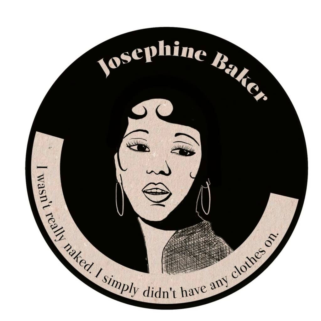 Bierdeckel mit einer schwarz-weiß Illustration des Konterfei von Josephine Baker
