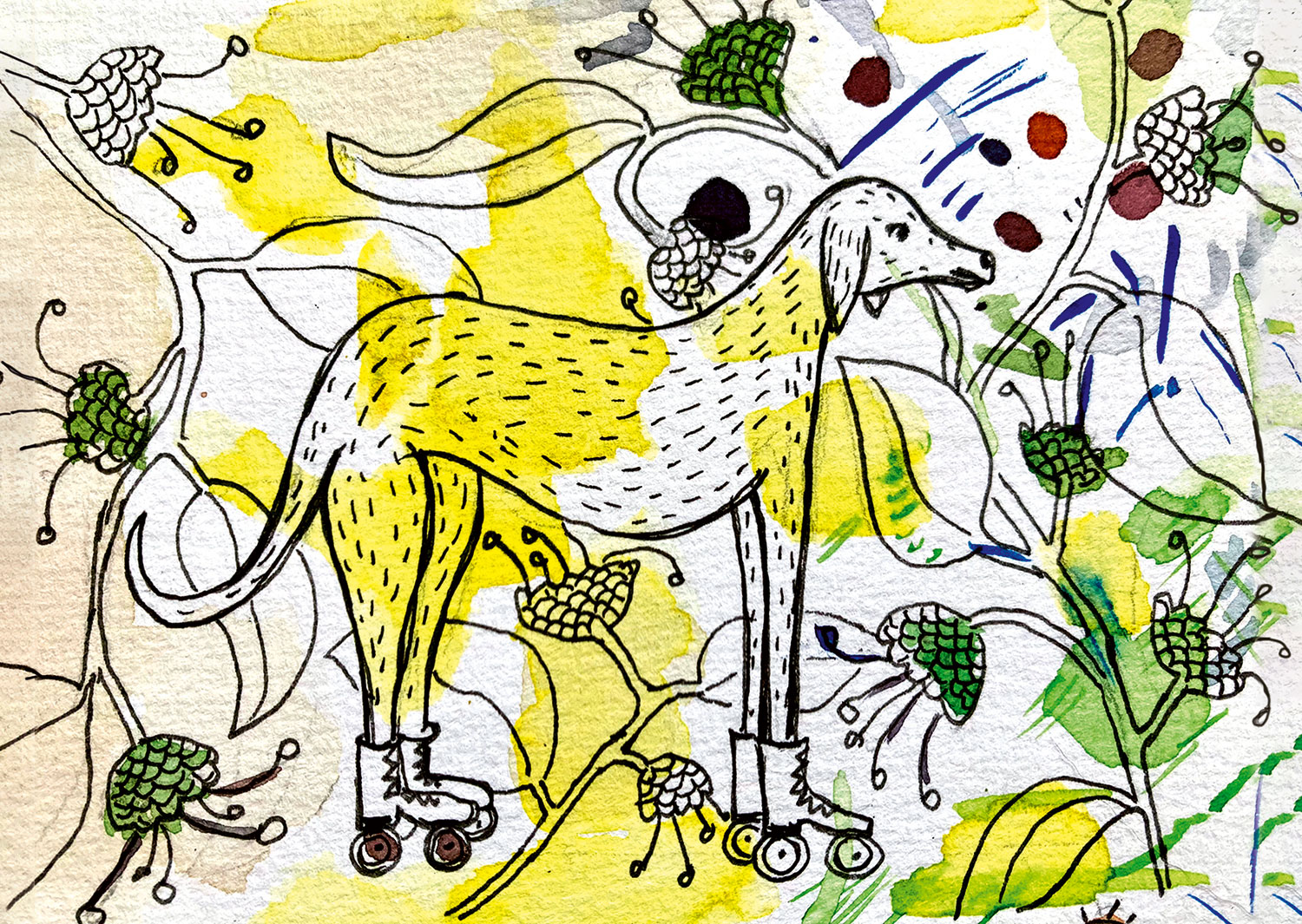 Mediaval Greyhound Dog on Rollerskates